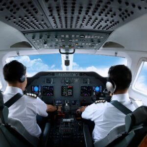 Two pilots flying a plane.