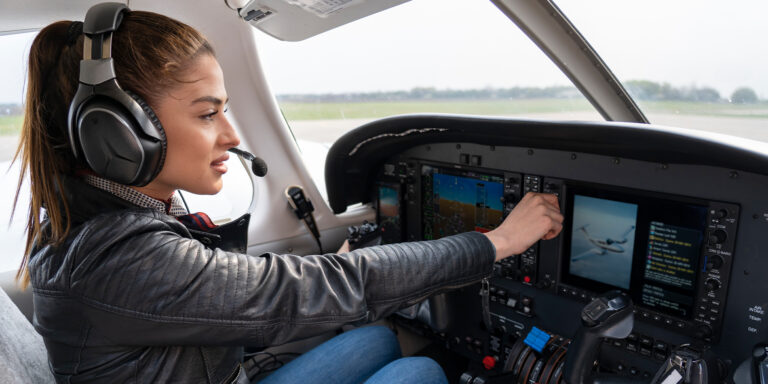 woman in pilot seat