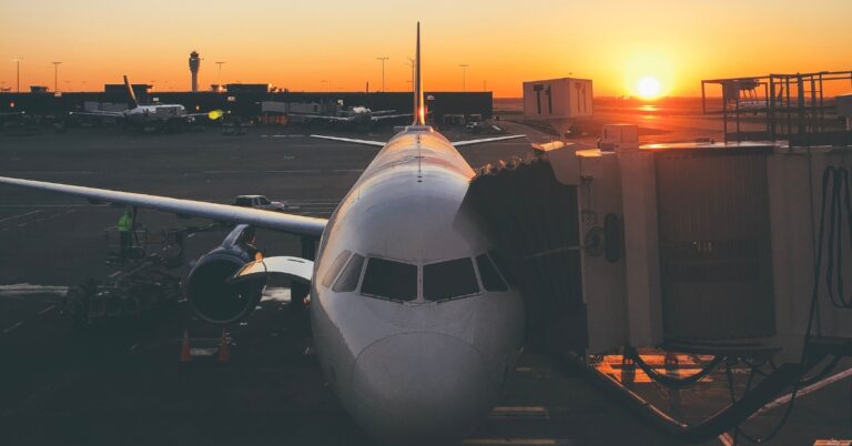 plane at an airport waiting to board