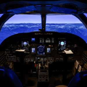 Inside a full flight simulator