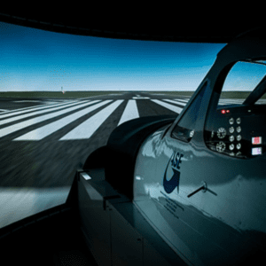 A plan shell with A full flight simulator