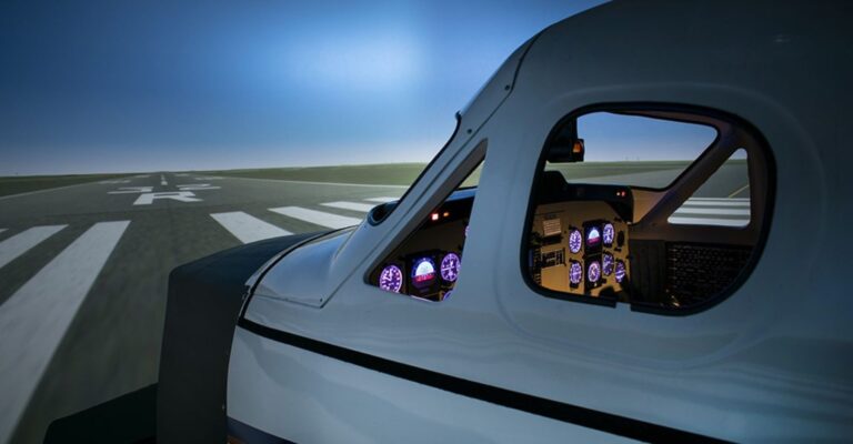 A plan shell with A full flight simulator