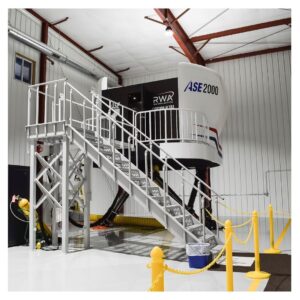 The exterior of a full flight simulator