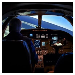 A person flying inside a simulator