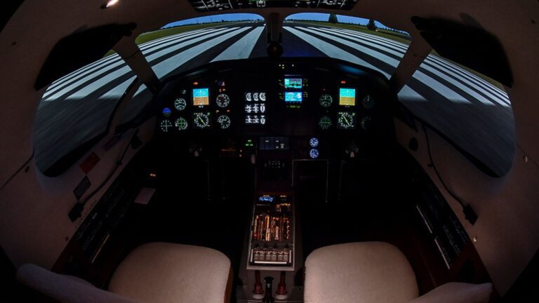 The inside of a PC-12 simulator