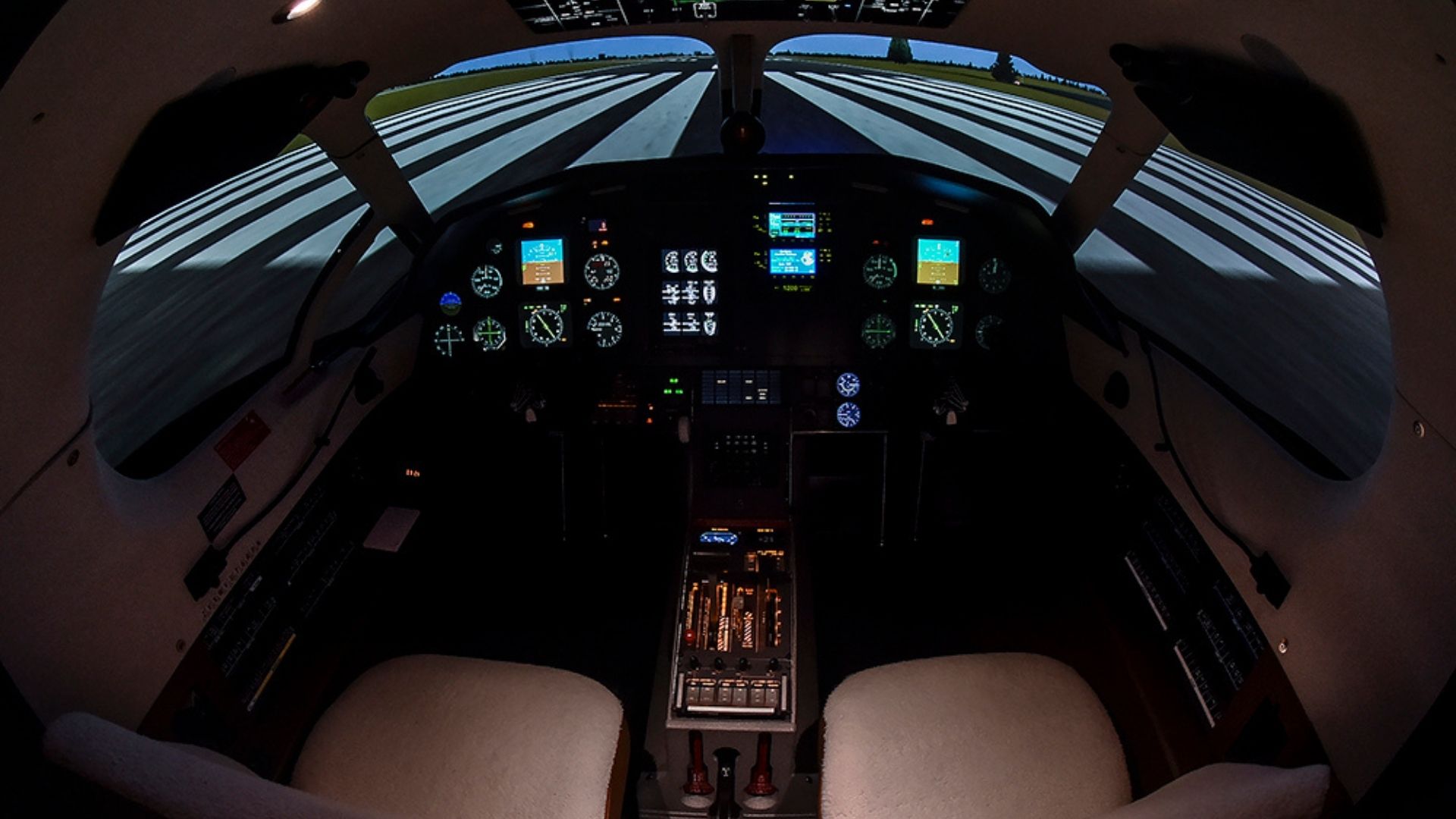 The inside of a PC-12 simulator