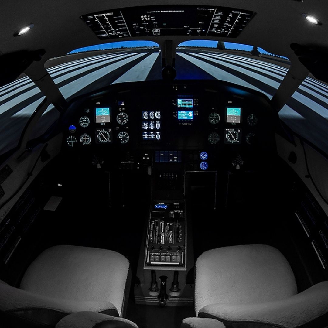The inside of a PC-12 simulator