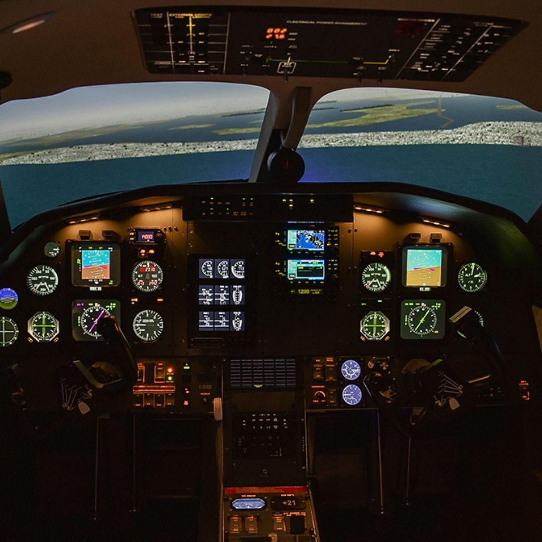 The inside of a PC-12 simulator