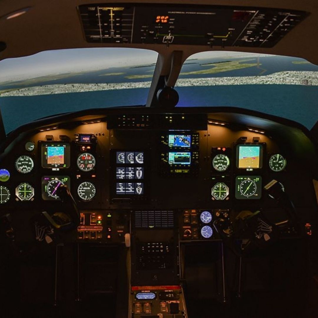 The inside of a flight simulator
