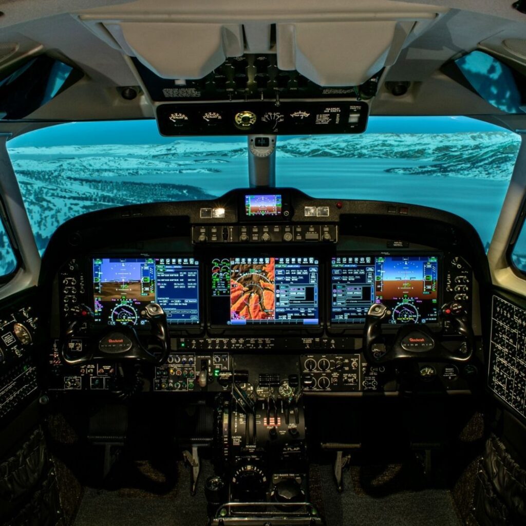 The inside of a flight simulator