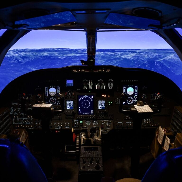 The inside of a flight simulator