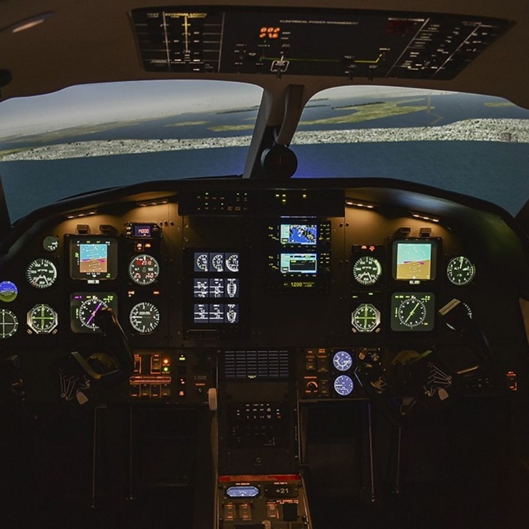 The inside of a flight simulator
