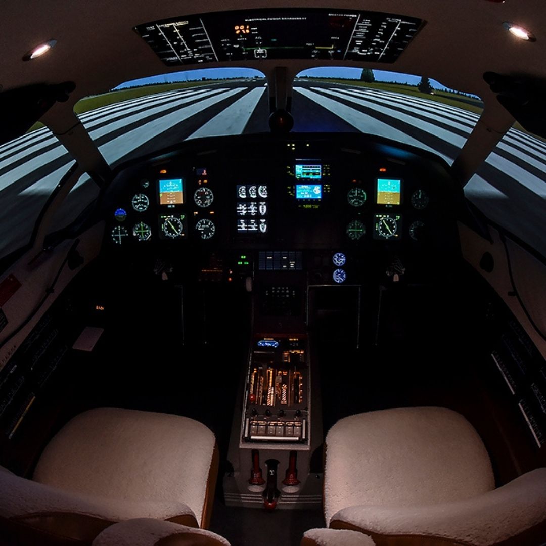 The inside of a flight simulator
