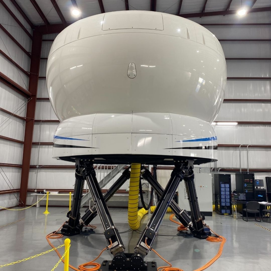 The outside of a flight simulator